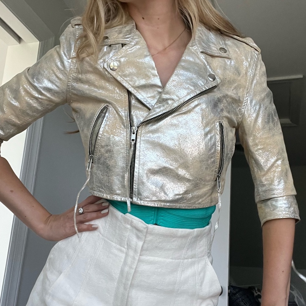Metallic Gold Leather Jacket By Torn By Ronny Kobo Gem
